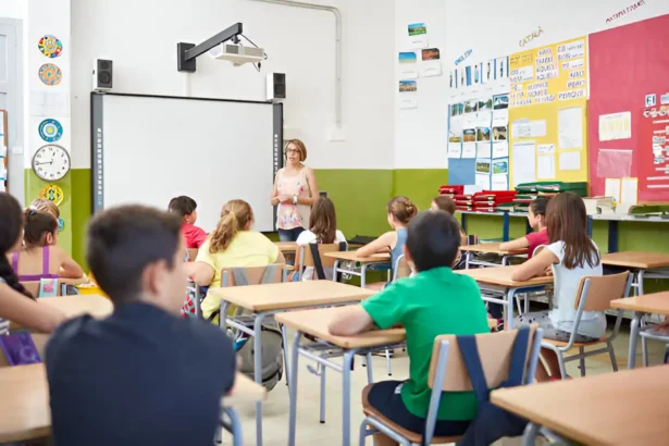 Students attending a classroom lesson — representing how many days in a school year students spend in school