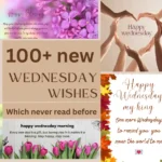 Collage of beautiful Wednesday blessing wishes and quotes for her and him with flowers, hearts, and loving messages