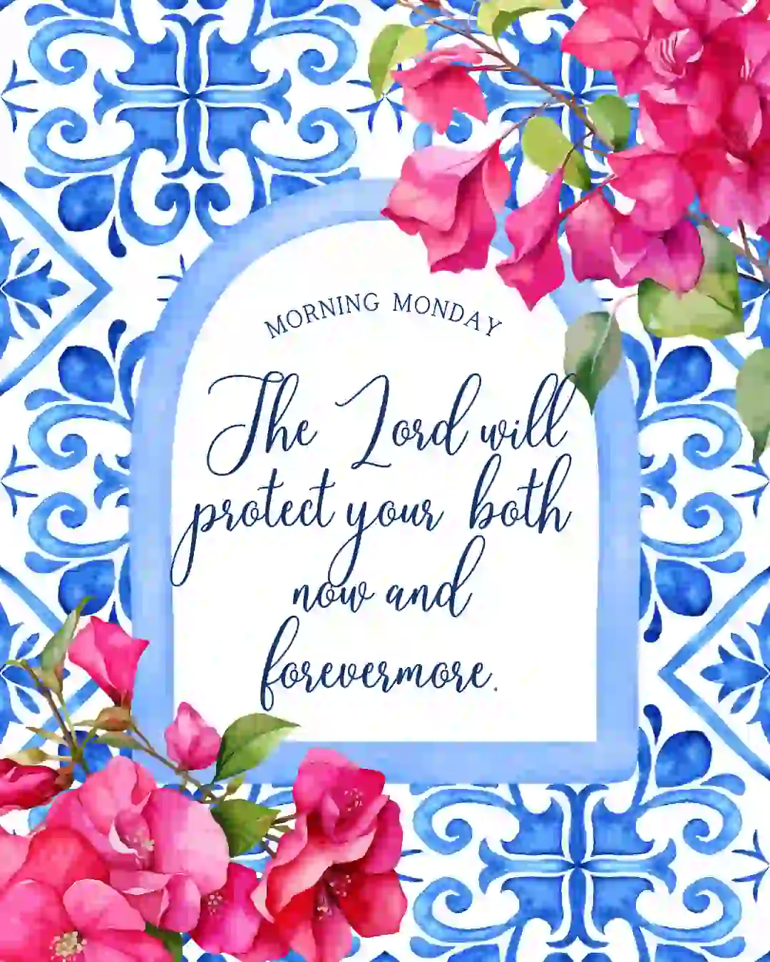 Blue and magenta floral watercolor Christian Bible verse Instagram post